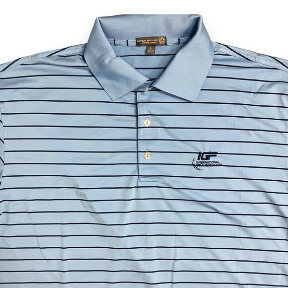 Peter Millar Polo L Blue Striped International Golf Federation Summer Comfort - Picture 1 of 9